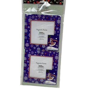 Mary Engelbreit 2 Mini Magnetic Frames Blue Snowflakes Ice Skating 3.5"x3.5"